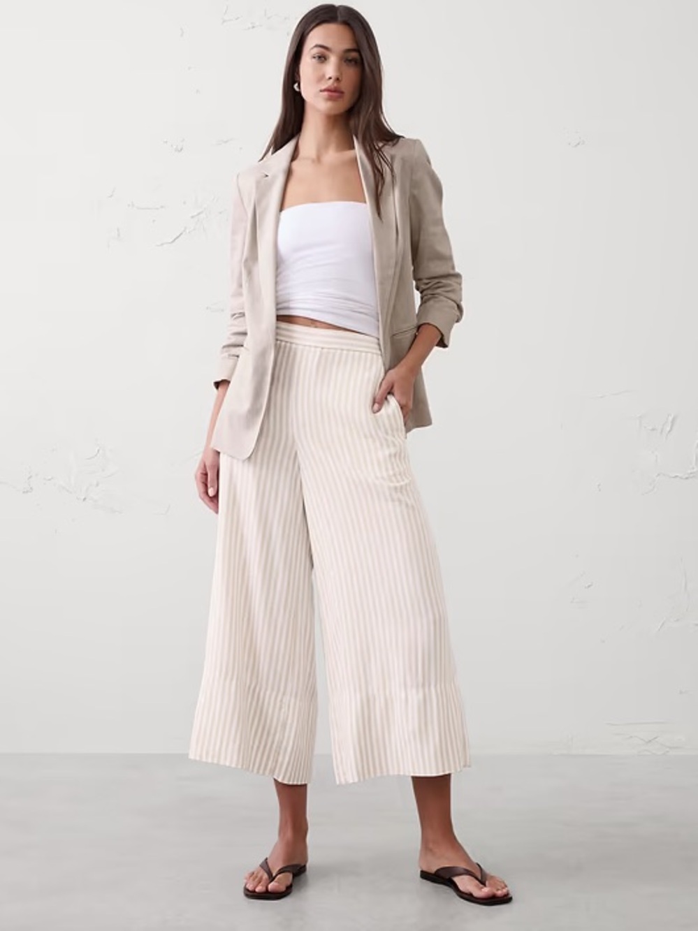 NWT banana republic size L ANYDAY WIDE-LEG HIGH RISE LINEN BLEND CROPPED PANTS